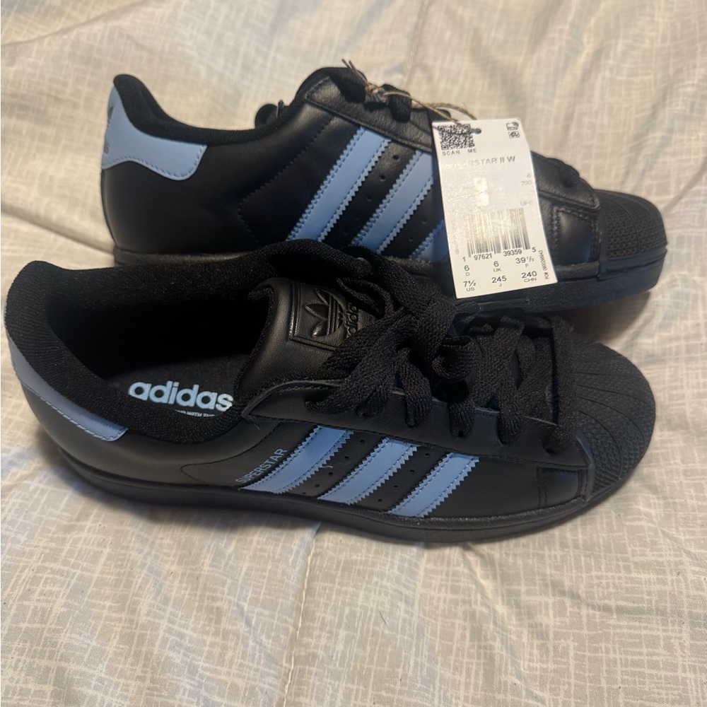adidas Black & Light Blue Classic Shell-Toe Sneakers